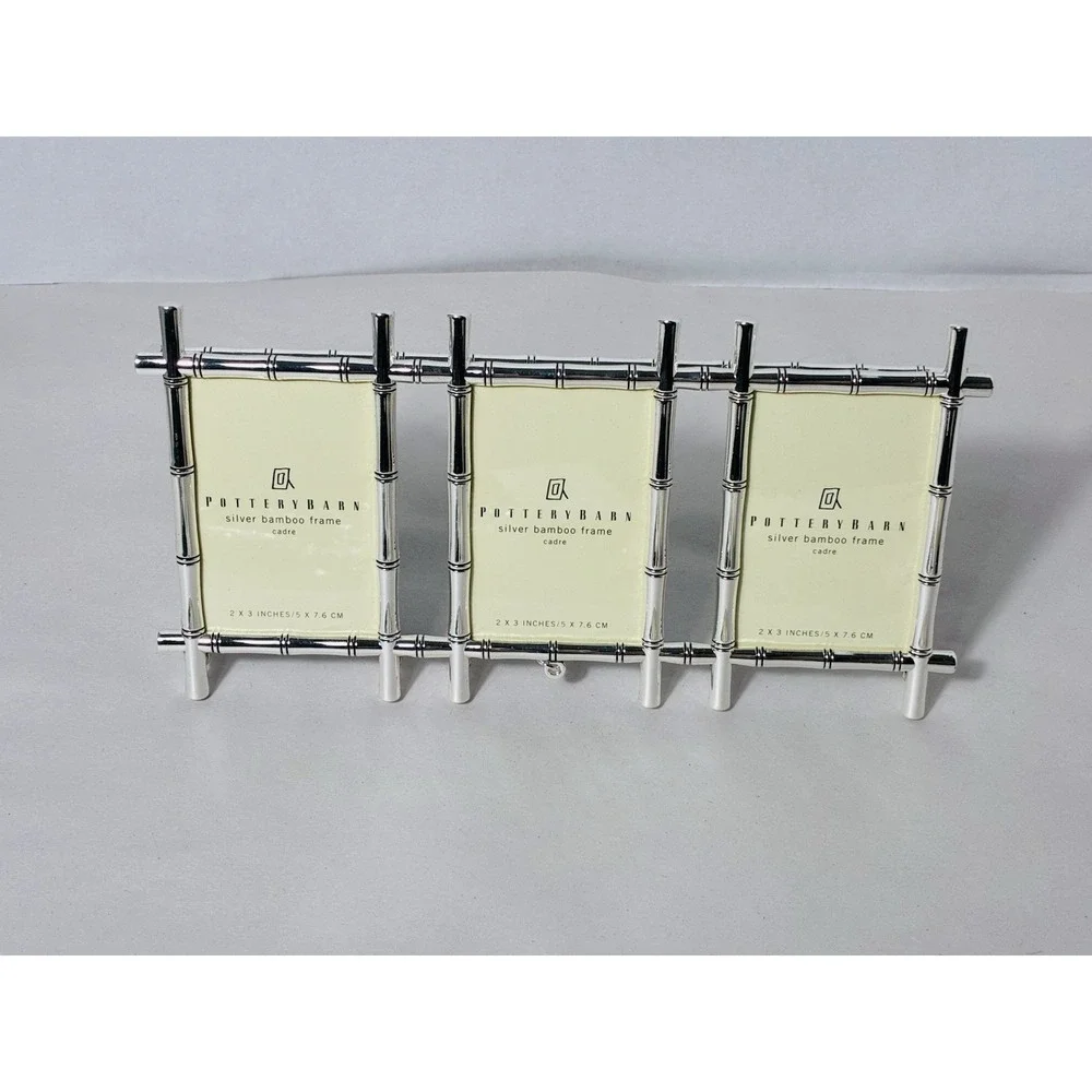 NEW Pottery Barn Silver Bamboo Picture Frame Silver Plated 3 Photo Small